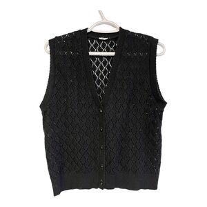 90s Vintage Black Diamond Knit Sweater Vest Button Up Y2K Cottagecore Whimsygoth